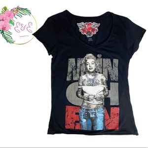 SAFON Tattooed Marilyn Monroe Black Graphic Tee